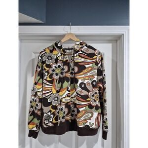 Cato Hoodie Womens 18/20W Retro Floral Full Zip Sweatshirt Light Jacket Boho 70s